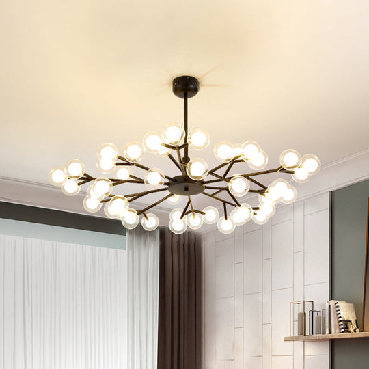 Modern Nordic Style Black Branching Chandelier Pendant Light - Metal Hanging With Clear Glass Ball