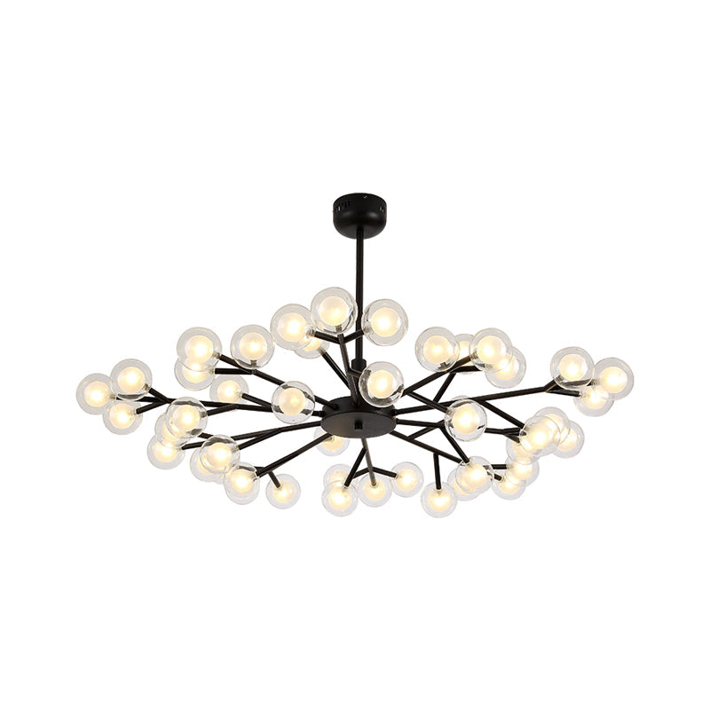 Modern Nordic Style Black Branching Chandelier Pendant Light - Metal Hanging With Clear Glass Ball