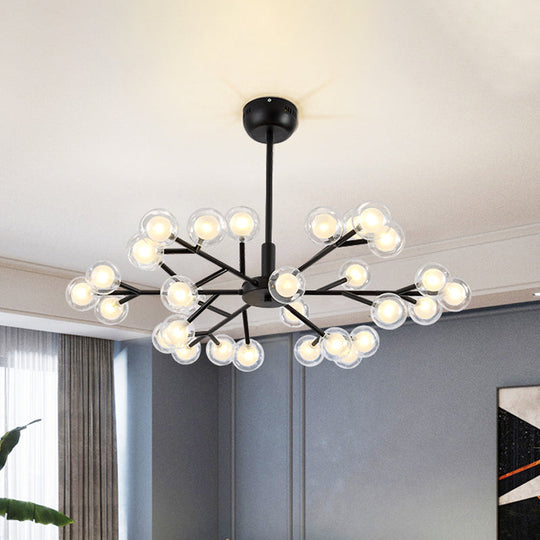 Modern Nordic Style Black Branching Chandelier Pendant Light - Metal Hanging With Clear Glass Ball