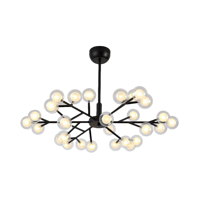 Modern Nordic Style Black Branching Chandelier Pendant Light - Metal Hanging With Clear Glass Ball