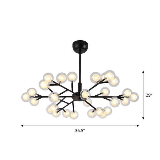 Modern Nordic Style Black Branching Chandelier Pendant Light - Metal Hanging With Clear Glass Ball