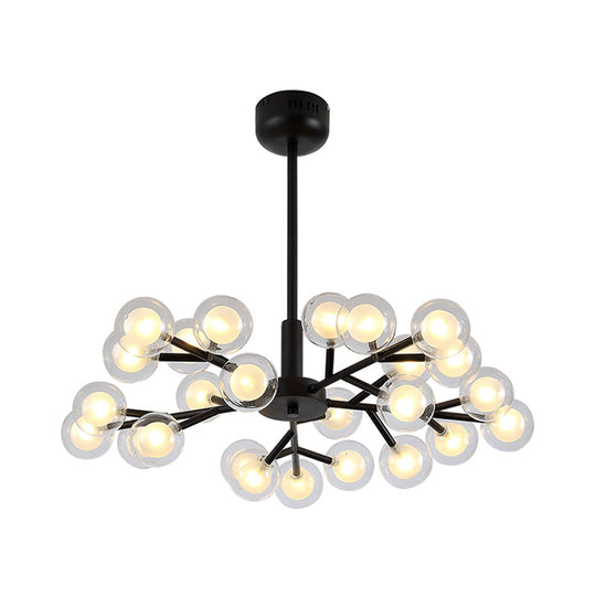 Modern Nordic Style Black Branching Chandelier Pendant Light - Metal Hanging With Clear Glass Ball