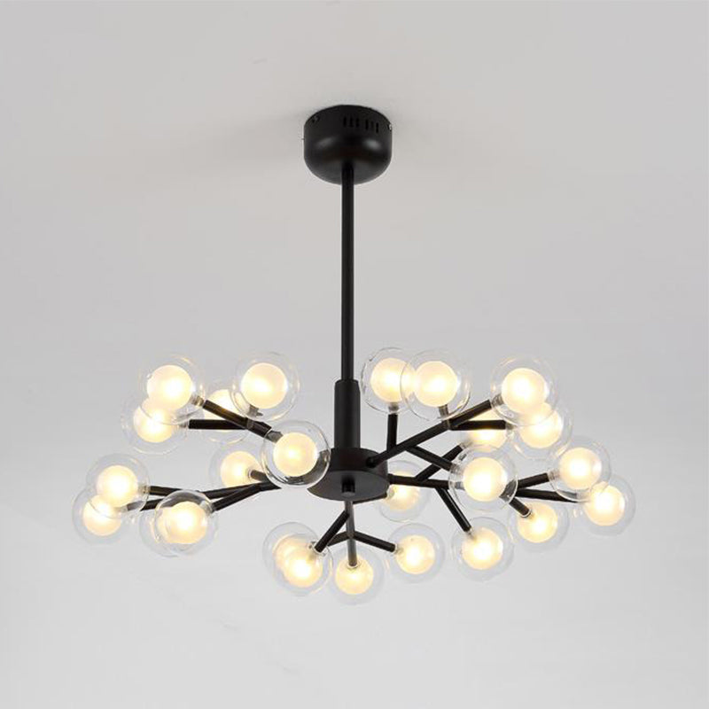 Modern Nordic Style Black Branching Chandelier Pendant Light - Metal Hanging With Clear Glass Ball