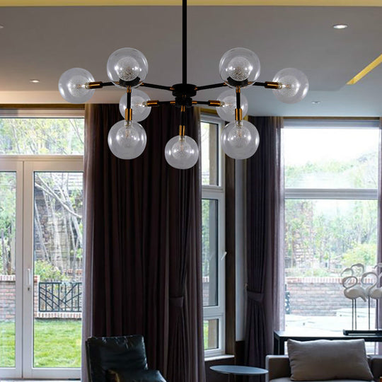 Black Metal Line Suspension Light With Clear Modo Chandelier - Modern Style For Dining Room