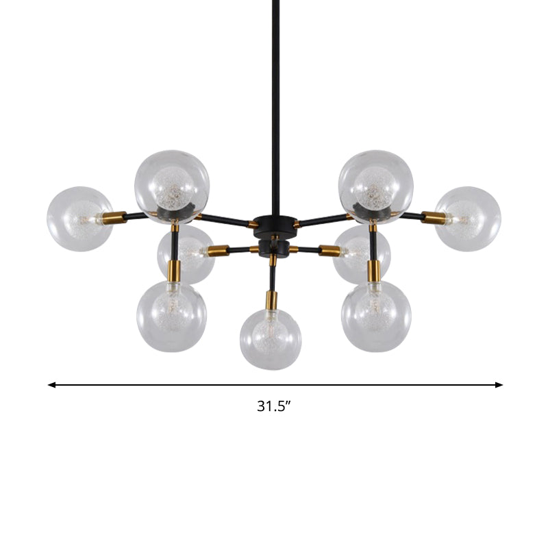 Black Metal Line Suspension Light With Clear Modo Chandelier - Modern Style For Dining Room