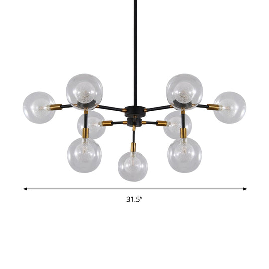 Black Metal Line Suspension Light With Clear Modo Chandelier - Modern Style For Dining Room