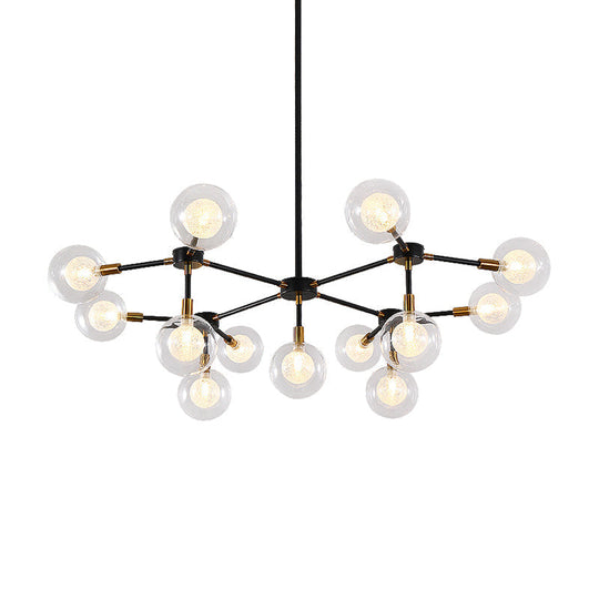 Black Metal Line Suspension Light With Clear Modo Chandelier - Modern Style For Dining Room