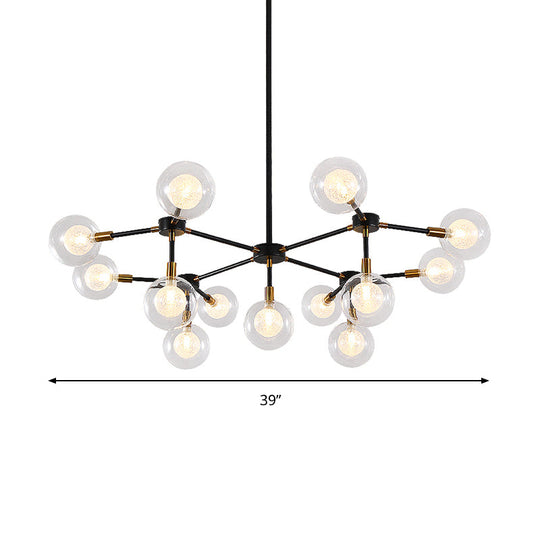 Black Metal Line Suspension Light With Clear Modo Chandelier - Modern Style For Dining Room