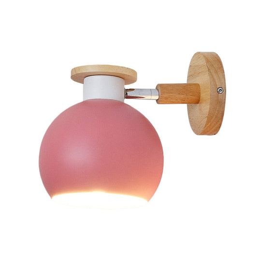 Rotatable Metal Spherical Wall Lamp - Kindergarten 1-Light Macaron Sconce Light