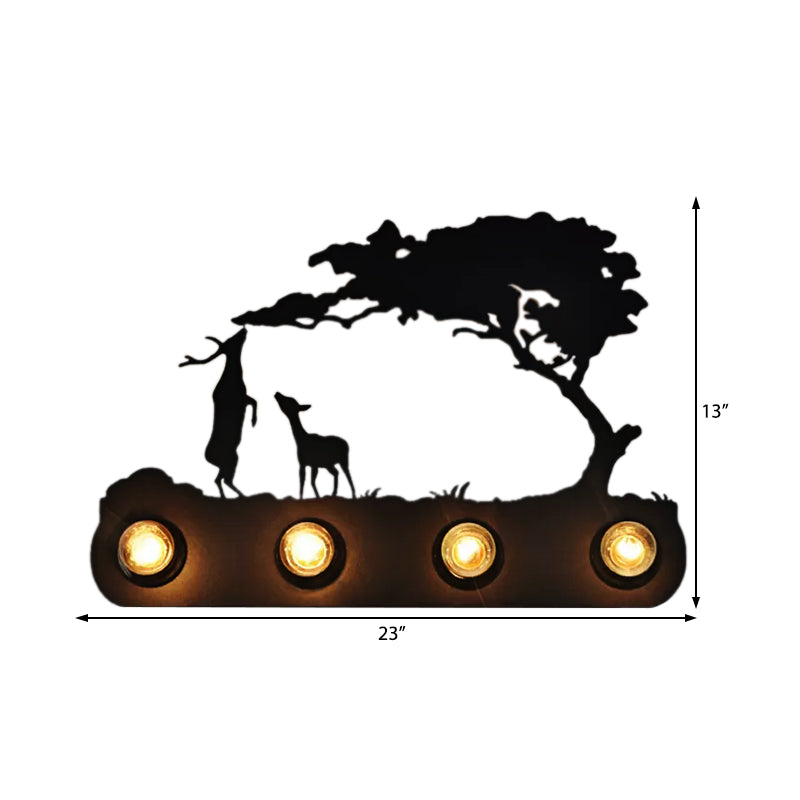 Deer Metal Study Room Wall Light: Antique Black Sconce With 4 Bulbs And Conveyor Belt Design