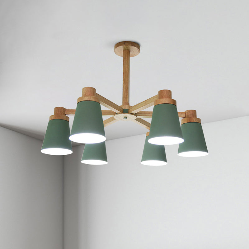 Nordic Trapezoid Shade Chandelier - 6-Light Metal Hanging Light In Green For Nursing Room