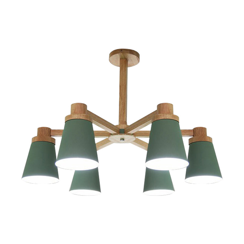 Nordic Trapezoid Shade Chandelier - 6-Light Metal Hanging Light In Green For Nursing Room