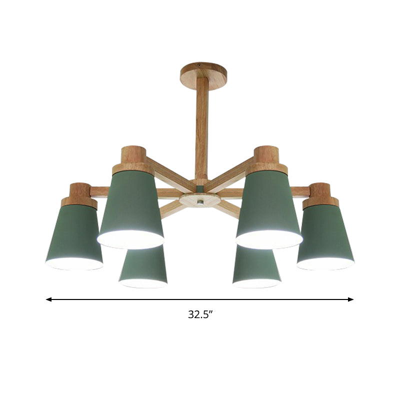 Nordic Trapezoid Shade Chandelier - 6-Light Metal Hanging Light In Green For Nursing Room