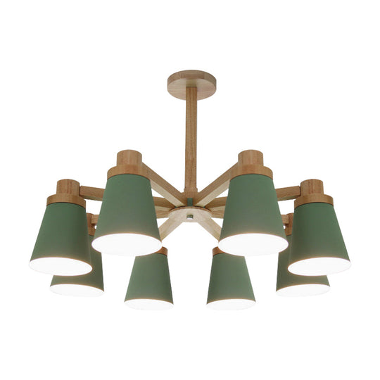 Nordic Trapezoid Shade Chandelier - 6-Light Metal Hanging Light In Green For Nursing Room