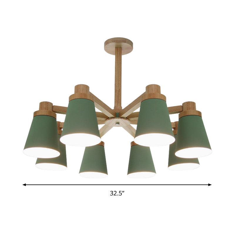 Nordic Trapezoid Shade Chandelier - 6-Light Metal Hanging Light In Green For Nursing Room