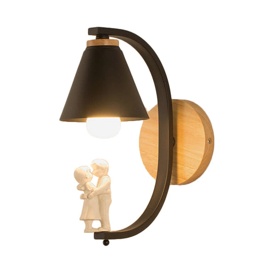 Romantic Cone Shade Wall Sconce With Metal Couple Detail - Ideal For Study Room Lighting