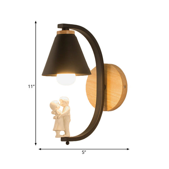 Romantic Cone Shade Wall Sconce With Metal Couple Detail - Ideal For Study Room Lighting