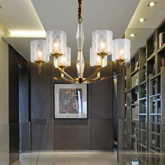 Elegant Gold Grid Cylinder Shade Chandelier For Study Room 6 /