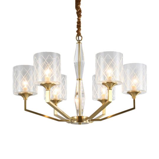 Emanuela - Elegant Grid Cylinder Shade Chandelier Elegant Style Metallic Ceiling Pendant in Gold for Study Room