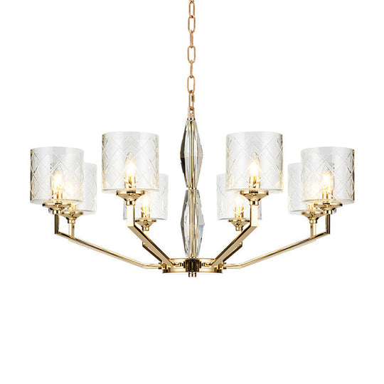 Emanuela - Elegant Grid Cylinder Shade Chandelier Elegant Style Metallic Ceiling Pendant in Gold for Study Room