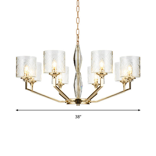 Emanuela - Elegant Grid Cylinder Shade Chandelier Elegant Style Metallic Ceiling Pendant in Gold for Study Room