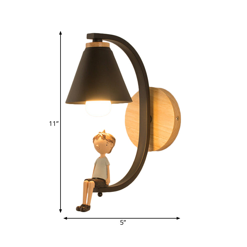 Boy Deco Cone Shade Sconce Light: 1 Head Wall Lamp For Childs Bedroom Or Foyer