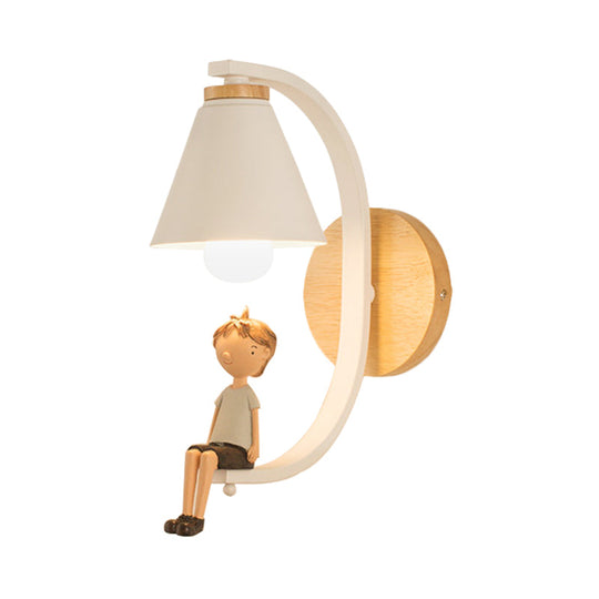 Boy Deco Cone Shade Sconce Light: 1 Head Wall Lamp For Childs Bedroom Or Foyer