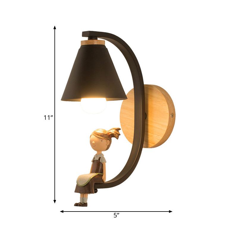 Metal Wall Sconce Light With Funnel Shade - Nordic Style Ideal For Child Bedroom Or Kitchen