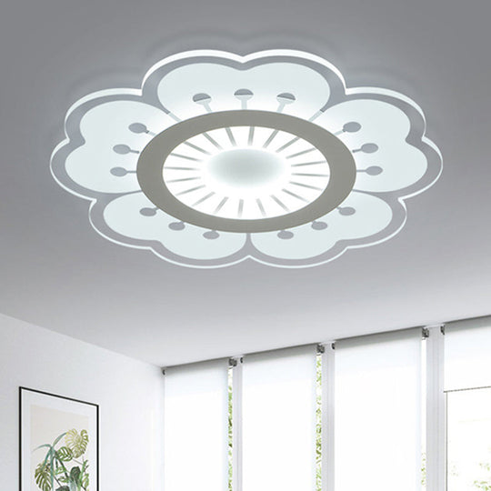 Modern Acrylic White Flush Mount Ceiling Light For Flower-Themed Living Rooms / 16.5