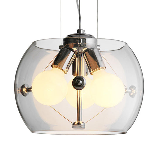 Contemporary Orb Pendant Light With Drum Shade - Ideal For Study Room 3-Bulb Glass Chandelier