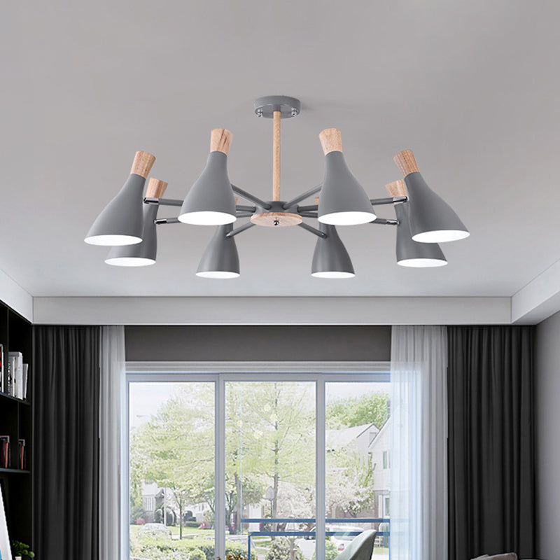 Macaron Pendant Light: Bottle Shape Chandelier For Living Room - 8 Bulbs Metal Finish