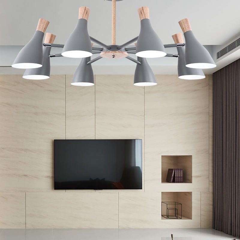 Macaron Pendant Light: Bottle Shape Chandelier For Living Room - 8 Bulbs Metal Finish