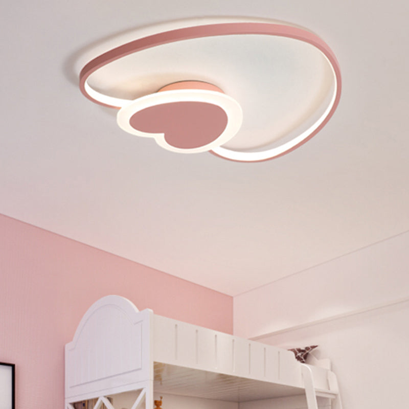 Heart-Shaped Nordic-Style Metal Flush Mount Ceiling Light For Baby Room And Kitchen Pink / Warm