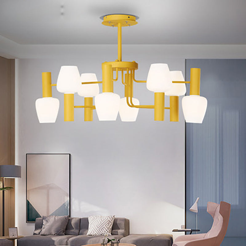 Macaron Loft Milk Glass Chandelier - Undertint Bud Shaped Pendant Ceiling Light Yellow