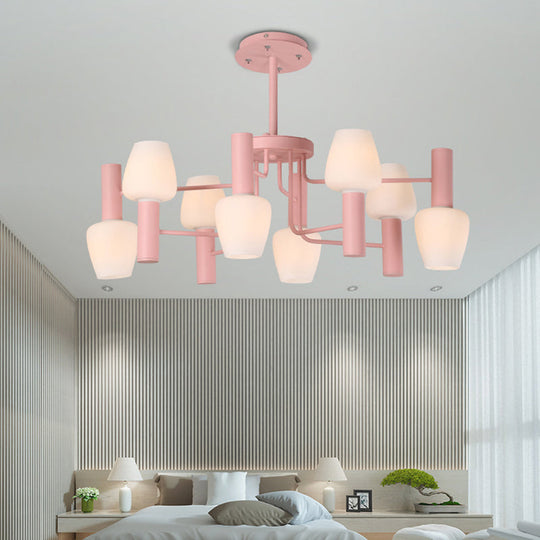 Macaron Loft Milk Glass Chandelier - Undertint Bud Shaped Pendant Ceiling Light