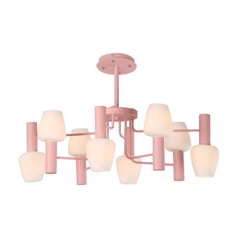 Macaron Loft Milk Glass Chandelier - Undertint Bud Shaped Pendant Ceiling Light