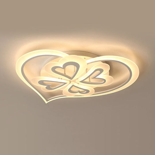 Romantic Heart Ceiling Light - Acrylic Flush Mount in White for Adult & Child Bedroom