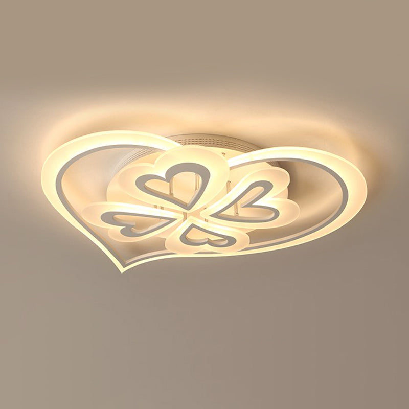 Romantic Heart Ceiling Light - Acrylic Flush Mount In White For Adult & Child Bedroom