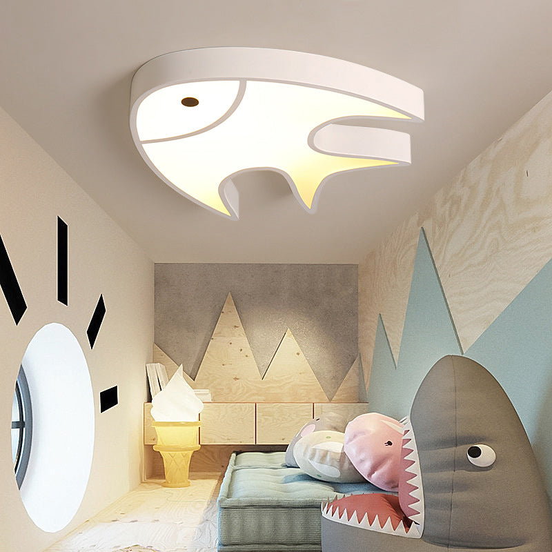 Fish Shaped Ceiling Light for Kids' Room - White Metal & Acrylic, Ideal for Kindergarten