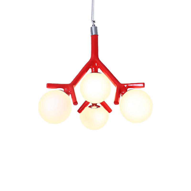 Modern Metal Branch Pendant Light With Orb Shade: Kid Bedroom Chandelier (4 Heads)