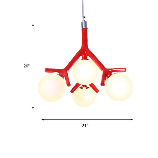 Modern Metal Branch Pendant Light With Orb Shade: Kid Bedroom Chandelier (4 Heads)