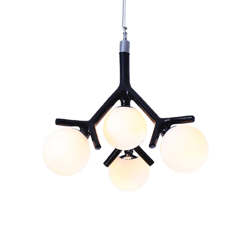 Modern Metal Branch Pendant Light With Orb Shade: Kid Bedroom Chandelier (4 Heads)