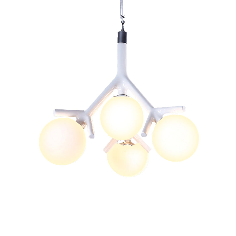 Modern Metal Branch Pendant Light With Orb Shade: Kid Bedroom Chandelier (4 Heads)