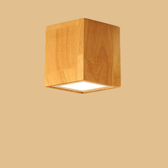 Asian-Inspired Office Ceiling Lamp With Wood And Beige Finish / 4