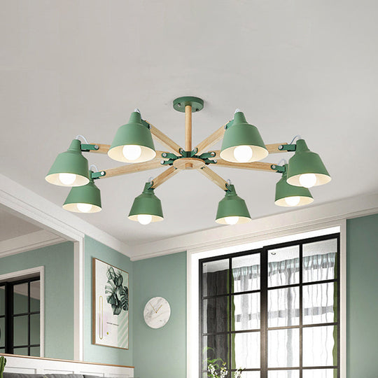 Macaron Multi-Head Metal Bucket Chandelier: Playful Hanging Light For Kindergarten 8 / Green