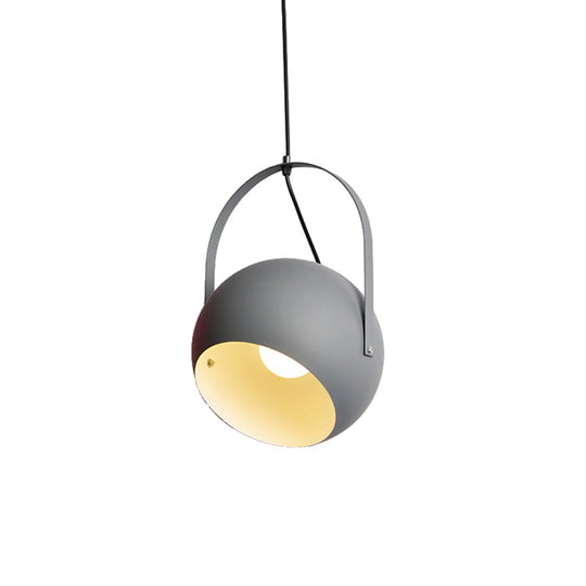 Rotatable Macaron Loft Metal Pendant Light For Living Room - 1 Head Globe Hanging Design Grey