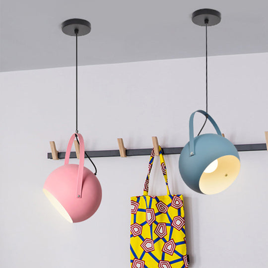 Rotatable Macaron Loft Metal Pendant Light For Living Room - 1 Head Globe Hanging Design