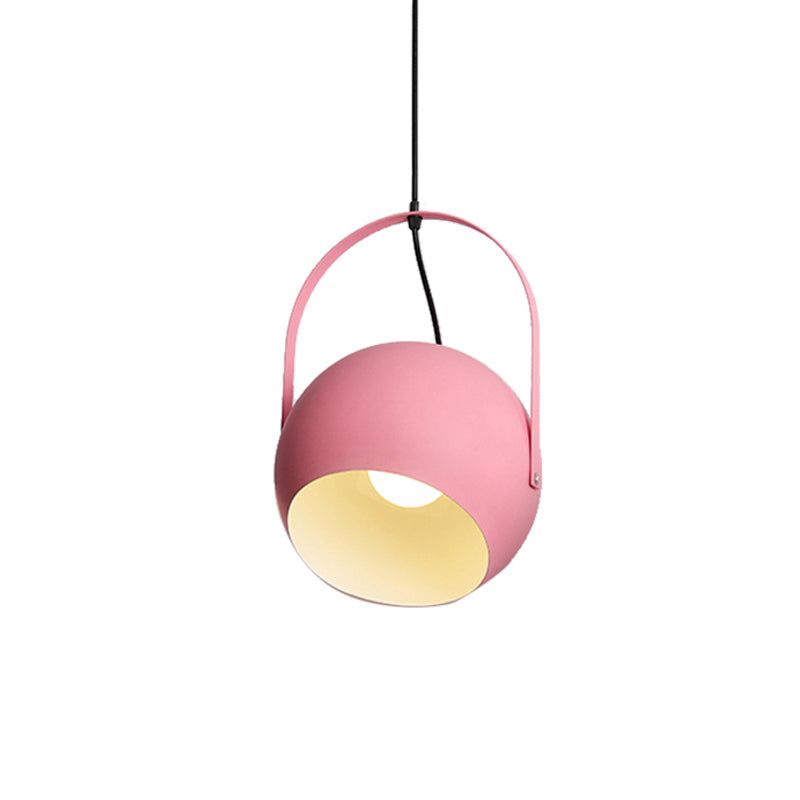 Rotatable Macaron Loft Metal Pendant Light For Living Room - 1 Head Globe Hanging Design