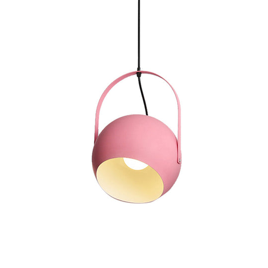 Rotatable Macaron Loft Metal Pendant Light For Living Room - 1 Head Globe Hanging Design