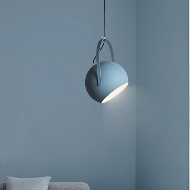 Rotatable Macaron Loft Metal Pendant Light For Living Room - 1 Head Globe Hanging Design